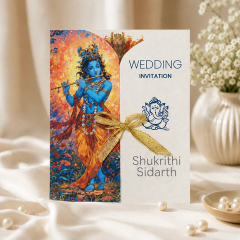Personalized Krishna Theme Plantable Wedding Invitation Card | Eco-Friendly Seed Paper Wedding Invite
