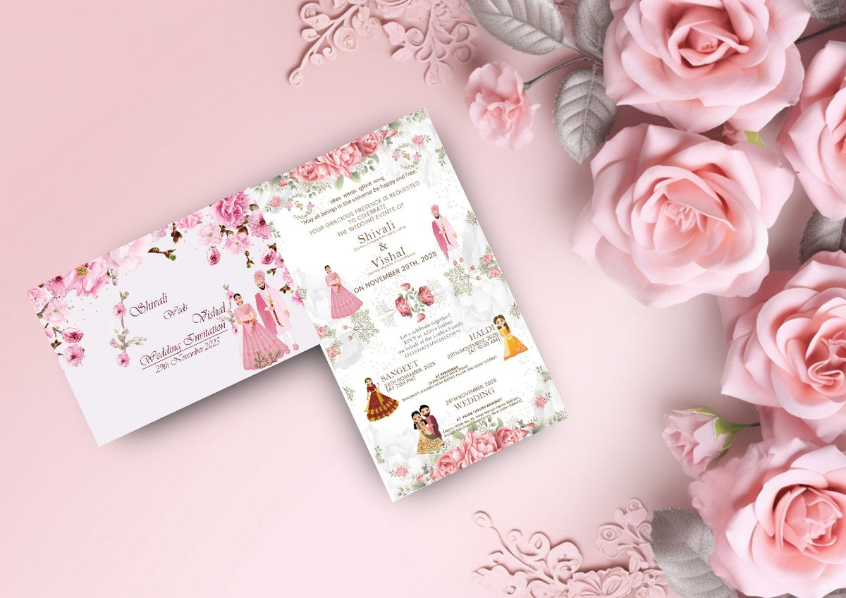 Plantable Classic Beautiful Pink Bifold Wedding Invitation Card
