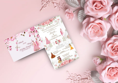 Plantable Classic Beautiful Pink Bifold Wedding Invitation Card
