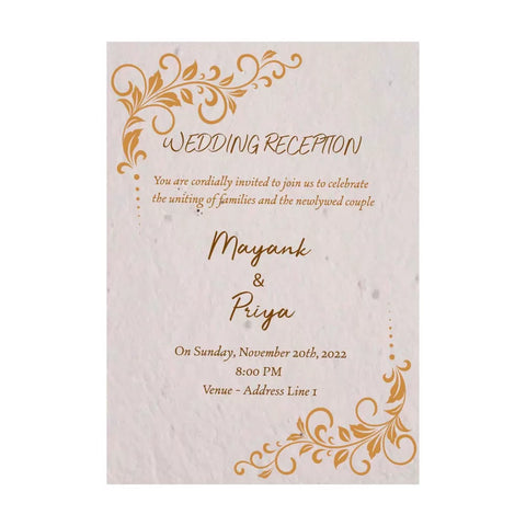Plantable 'Designer Premium Customized' Wedding Reception Invitation Card Wildlense