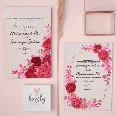 Plantable 'Elegant Pink & Red' Theme Nikah/ Sangeet Invitation Card Wildlense