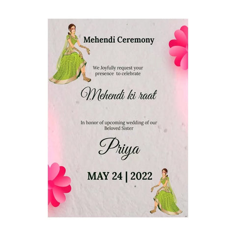 Plantable 'Festive Floral' Wedding Mehendi Invitation Card Wildlense