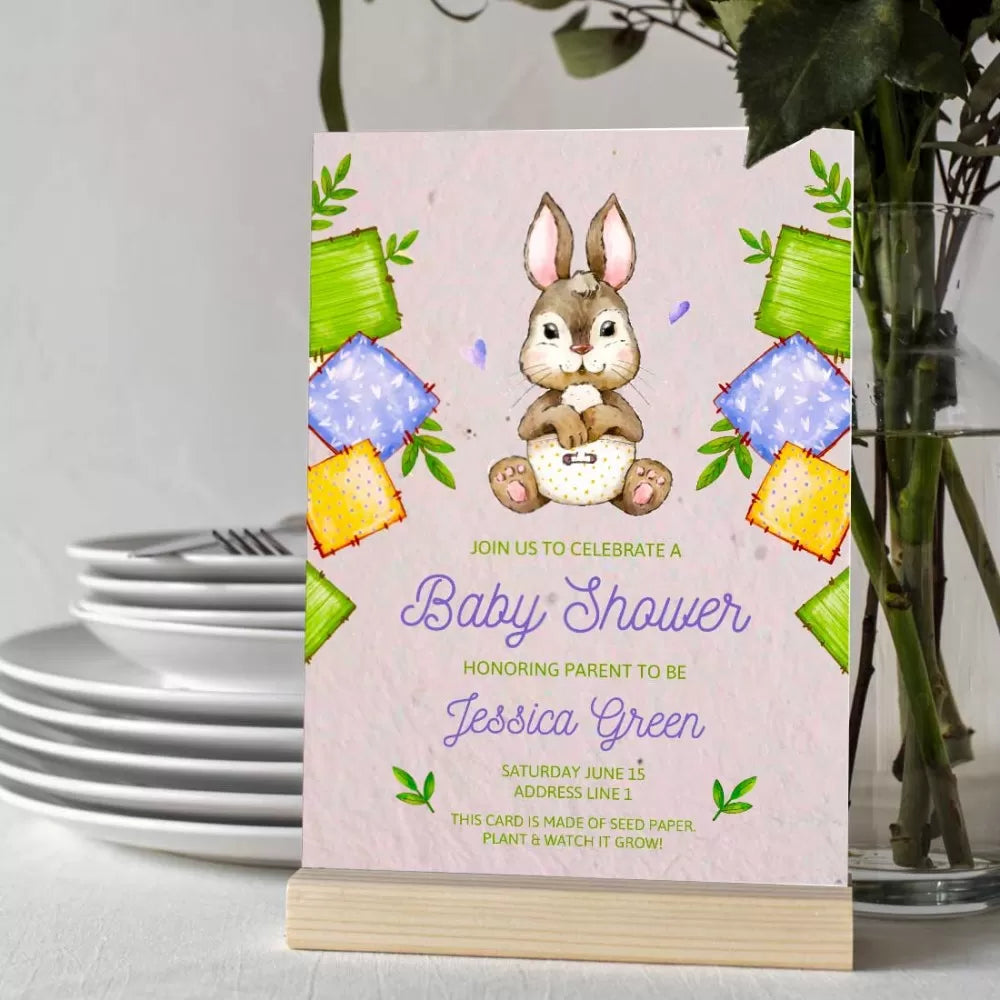 Plantable 'Honey Bunny' Baby Shower Invitation Card Wildlense