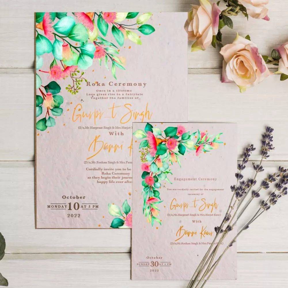 Plantable 'Lush Green Floral' Engagement/Wedding Invitation Card Wildlense