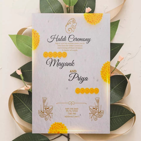 Plantable 'Merry Marigold' Haldi Wedding Invitation Card Wildlense