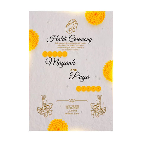 Plantable 'Merry Marigold' Haldi Wedding Invitation Card Wildlense