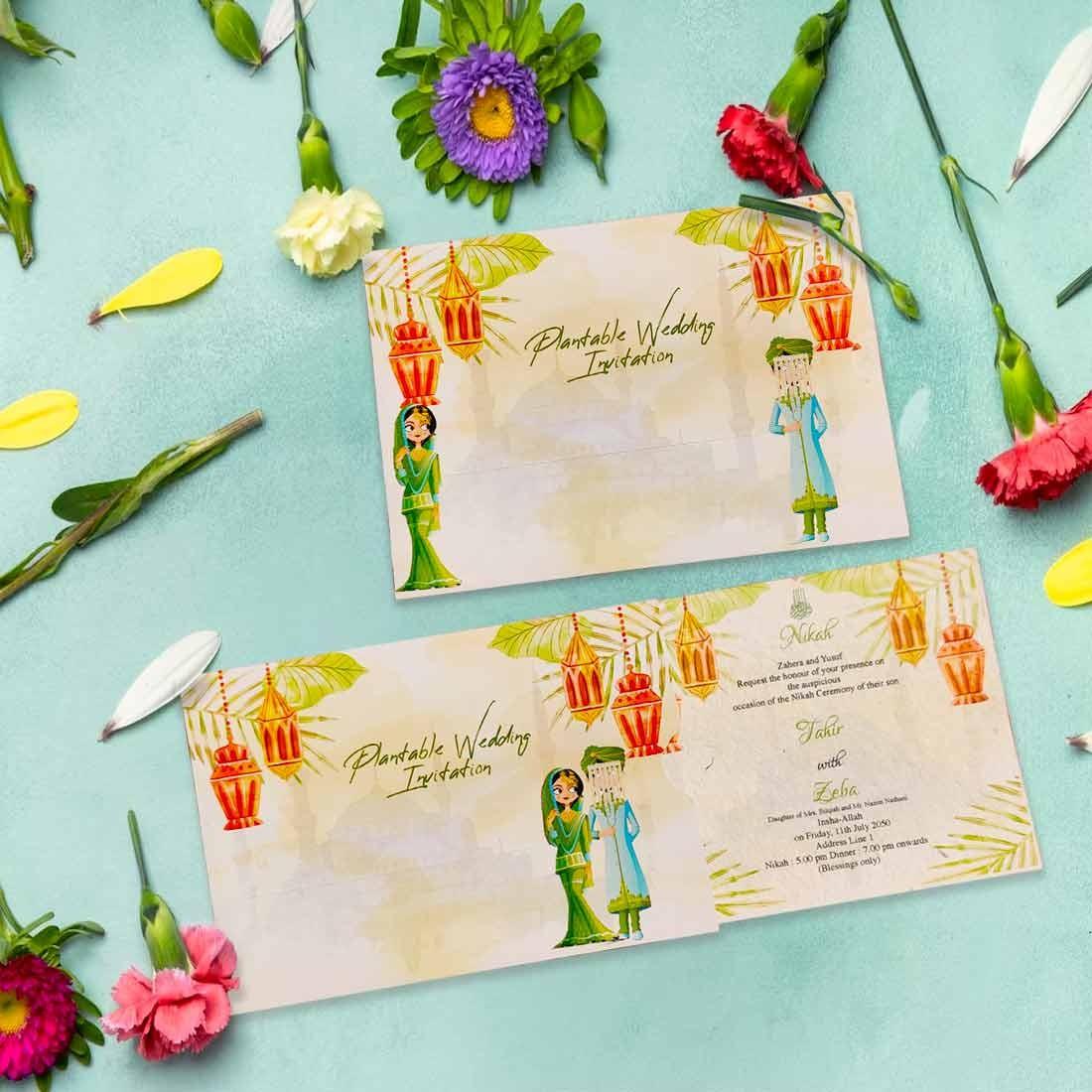 Plantable Nikah Sliding Wedding Invitation Card Wildlense