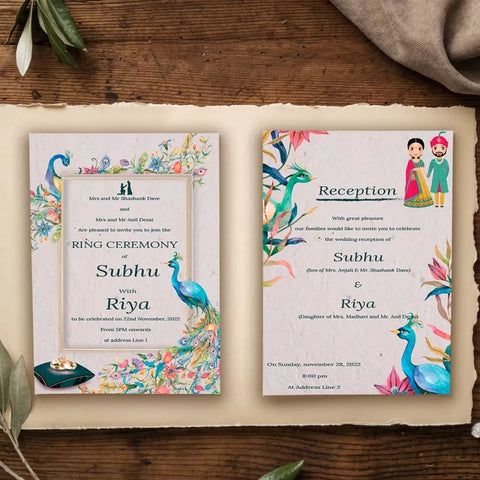 Plantable 'Peacock feather' Wedding/ Sangeet Invitation Card Wildlense