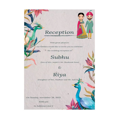 Plantable 'Peacock feather' Wedding/ Sangeet Invitation Card Wildlense