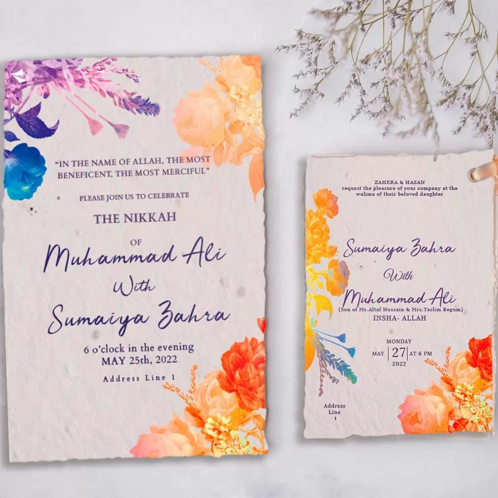 Plantable 'Pleasing Floral' Nikah/ Sangeet Invitation Card Wildlense