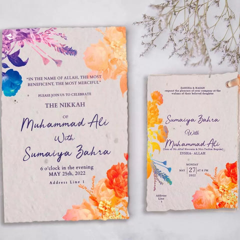 Plantable 'Pleasing Floral' Nikah/ Sangeet Invitation Card Wildlense