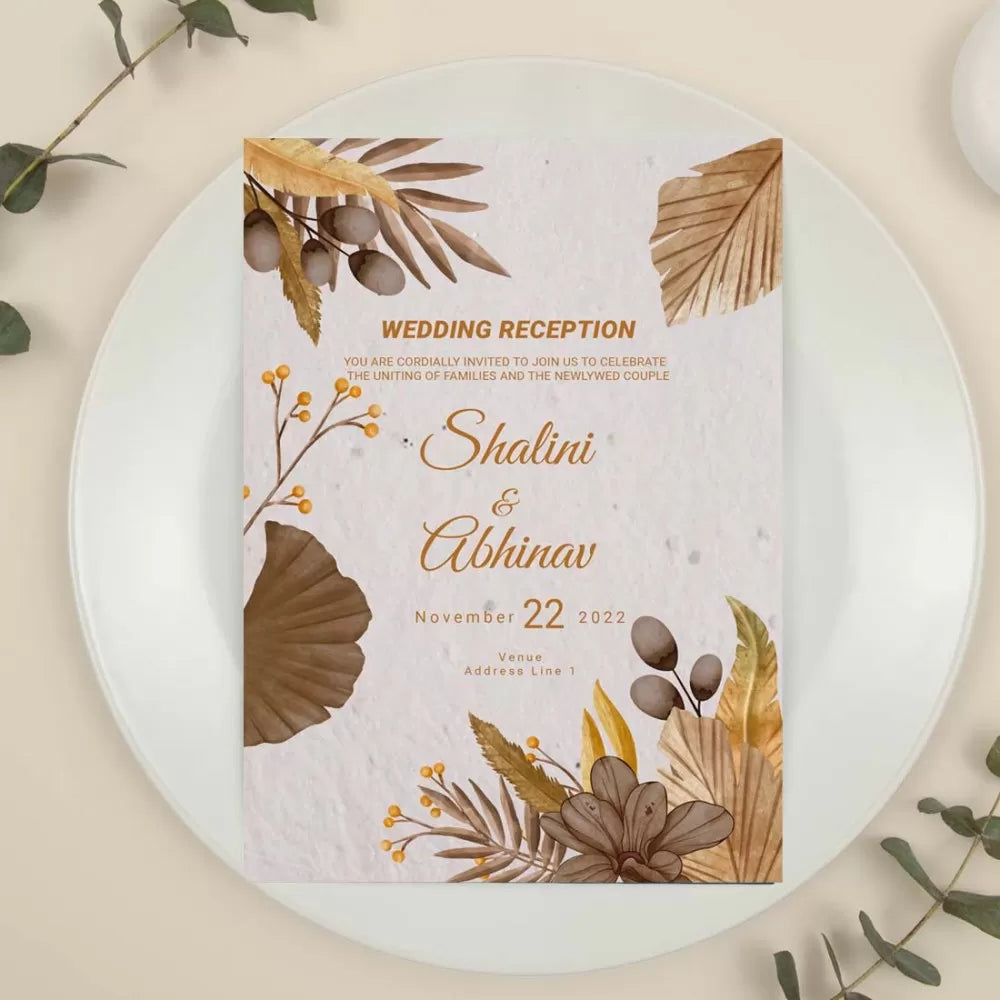 Plantable 'Premium Elegant Floral' Wedding Reception Invitation Card Wildlense