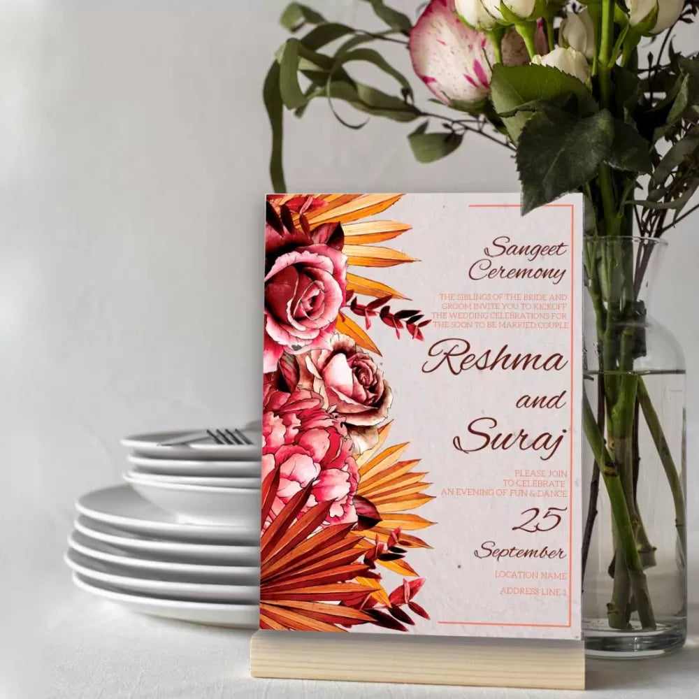 Plantable 'Premium Florals & Pastel' Sangeet Ceremony Invitation Card Wildlense