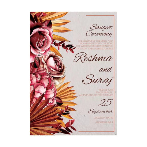 Plantable 'Premium Florals & Pastel' Sangeet Ceremony Invitation Card Wildlense