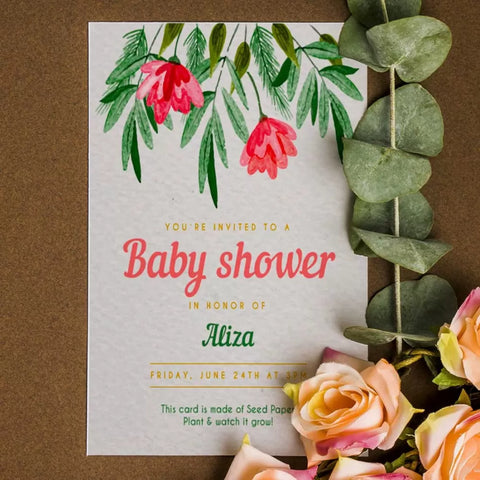 Plantable 'Pure & Classic ' Baby Shower Invitation Card Wildlense