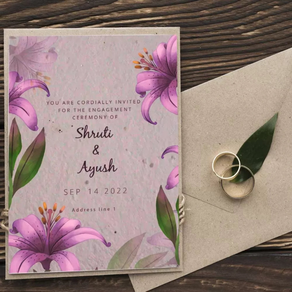 Plantable 'Purple Plum Floral' Ring Ceremony Invitation Card Wildlense