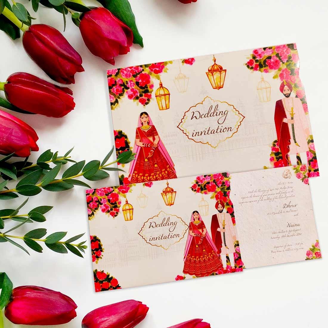 Plantable Sikh Bride and Groom Sliding Wedding Invitation Card Wildlense