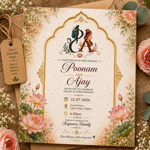 Plantable Lotus Shiv Parvati Hindu Wedding Card
