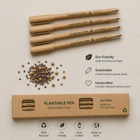 Plantable Pen (Pack of 10) | Eco-Friendly Biodegradable Pens with Growable Seeds | Custom Printed Sustainable Corporate Gift