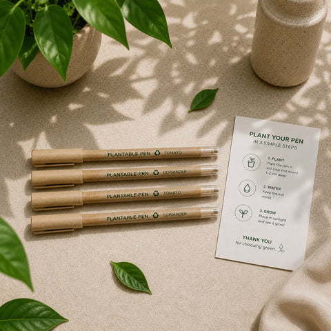 Plantable Pen (Pack of 10) | Eco-Friendly Biodegradable Pens with Growable Seeds | Custom Printed Sustainable Corporate Gift