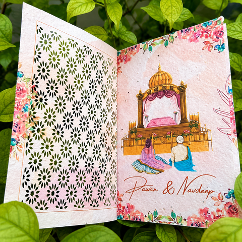 Plantable Punjabi Sikh Wedding Invitation Booklet | Premium Laser Cut Sikh Card