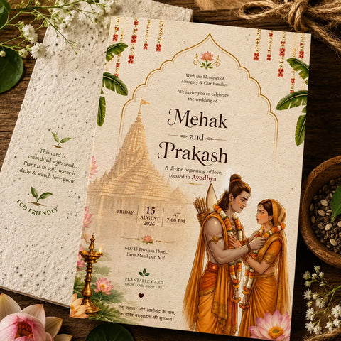Plantable Ram Sita Hindu Wedding Invitation Card