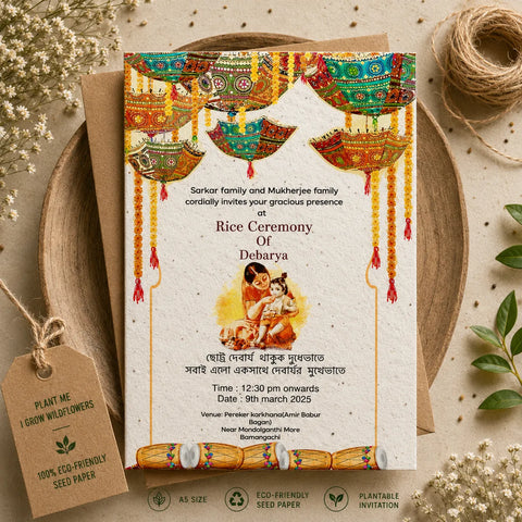 Plantable Rice Ceremony Invitation Card – Annaprashan Seed Paper Invite