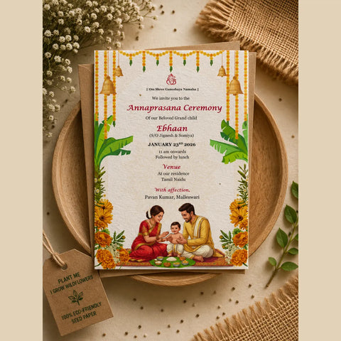 Plantable Seed Paper Annaprashan Invitation Card! Eco-Friendly Rice Ceremony Invite
