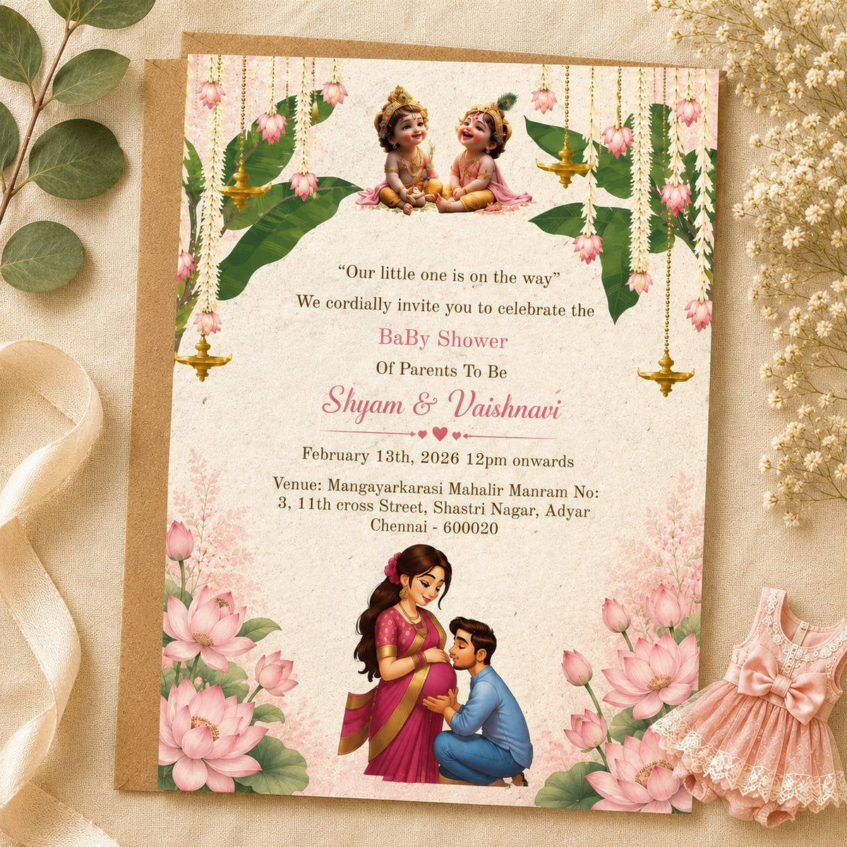 Plantable South Indian Baby Shower Invitation Card