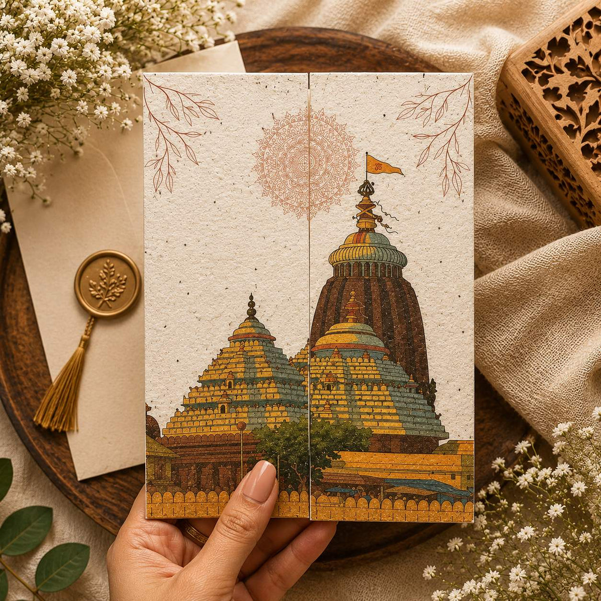 Plantable Temple Odia Doorfold Wedding Card