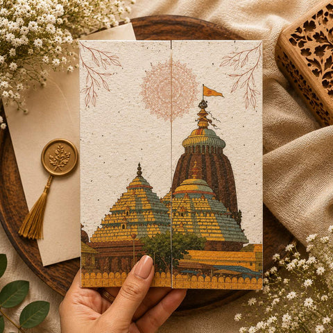 Plantable Temple Odia Doorfold Wedding Card