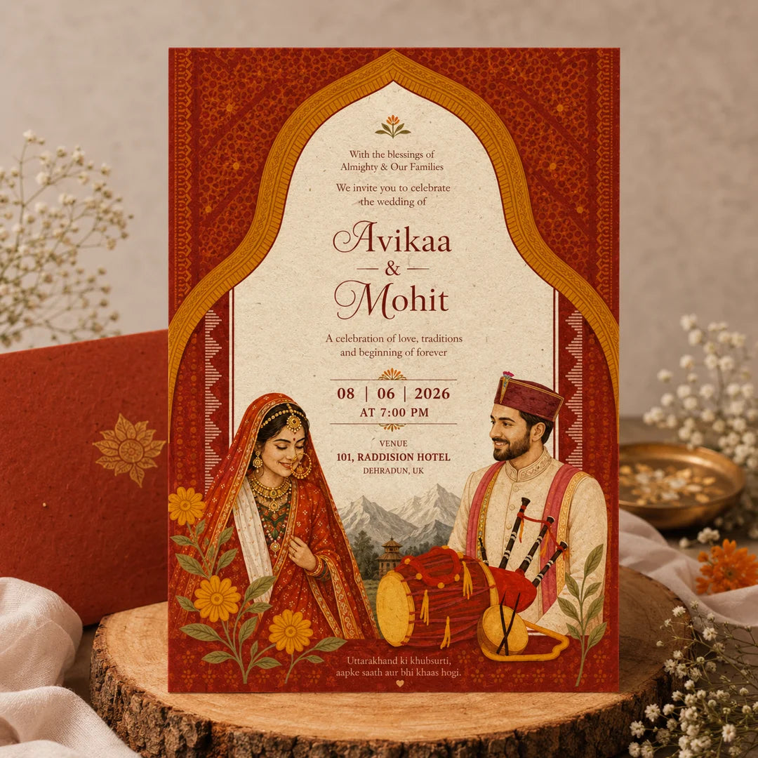 Plantable Uttarakhand Traditional Hindu Wedding Invitation Card