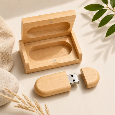 Premium Bamboo Wooden Pendrive with Engraved Gift Box