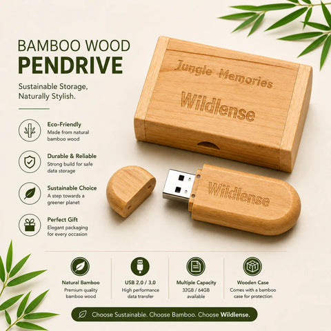 Premium Bamboo Wooden Pendrive with Engraved Gift Box