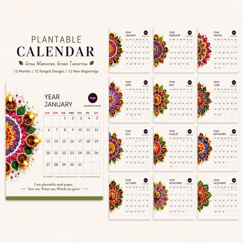 Wildlense Plantable  Eco-Friendly Seed Pape Rangoli Desk Calendar Set of 10