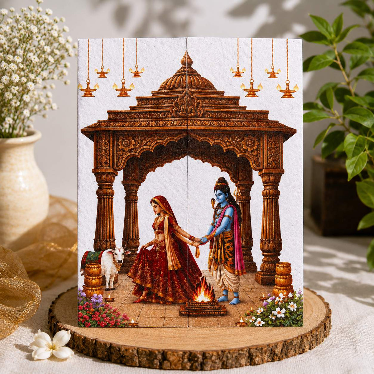 Shiv Parvati Divine Union Door Fold Plantable Hindu Wedding Card