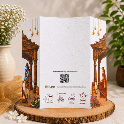 Shiv Parvati Divine Union Door Fold Plantable Hindu Wedding Card