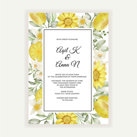 Plantable Spring Lemon Flower Wedding Invitation Card