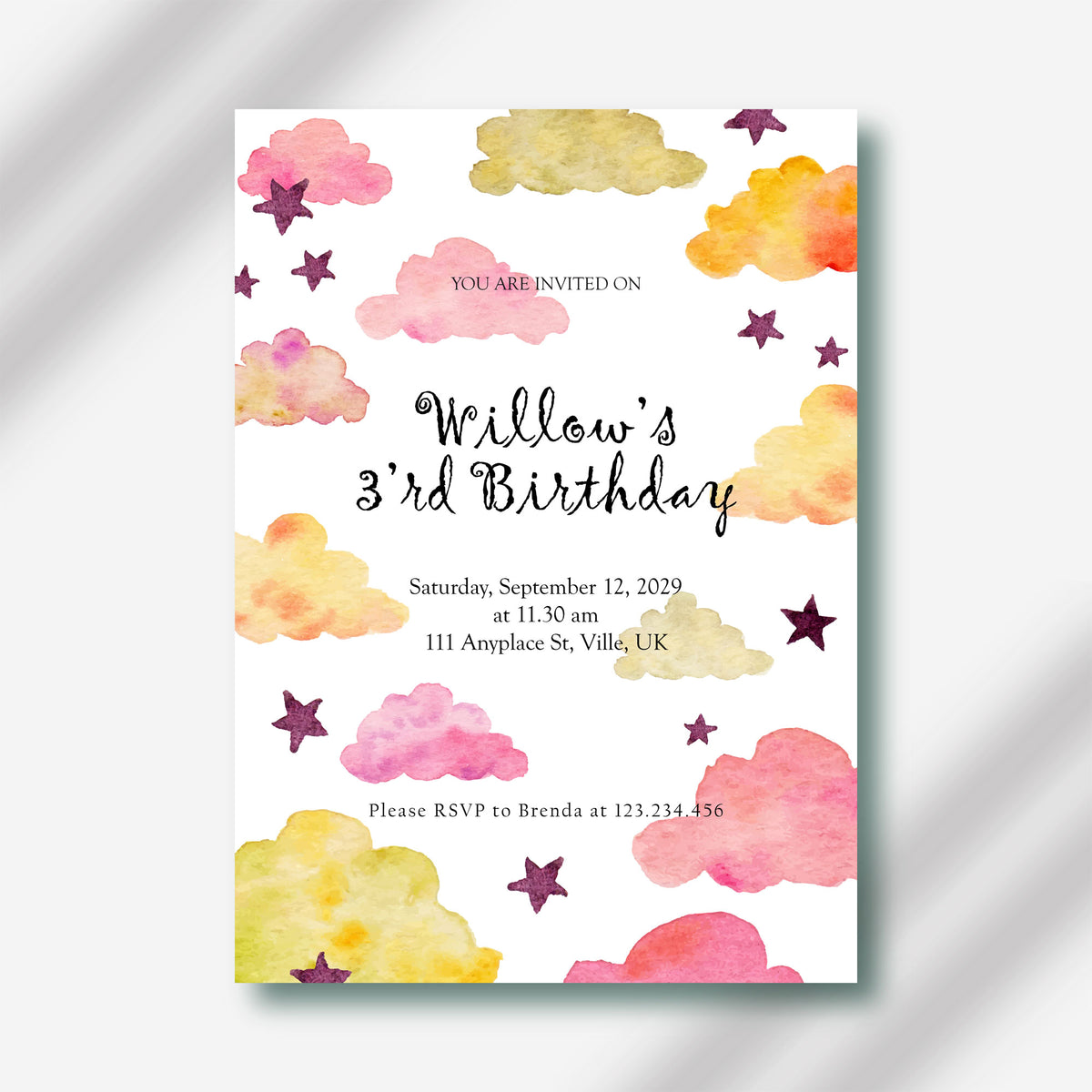 Plantable Stars & Clouds Birthday Party Invitation Card