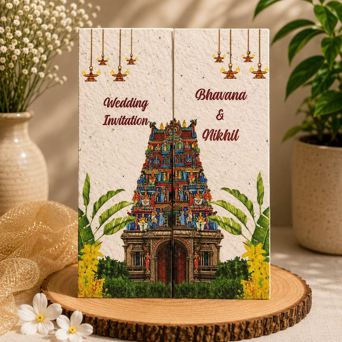 Temple Divine Plantable Doorfold South Indian Tamil Hindu Wedding Card