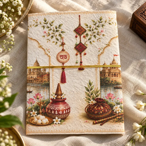 Traditional Shubh Vivah Plantable Door Fold Wedding Invitation Card