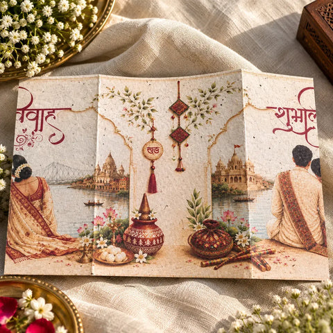 Traditional Shubh Vivah Plantable Door Fold Wedding Invitation Card