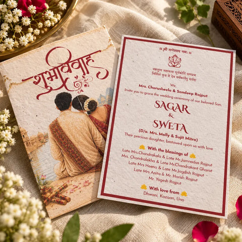 Traditional Shubh Vivah Plantable Door Fold Wedding Invitation Card