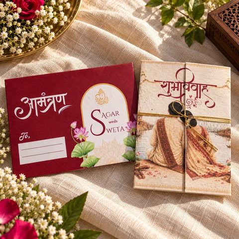 Traditional Shubh Vivah Plantable Door Fold Wedding Invitation Card