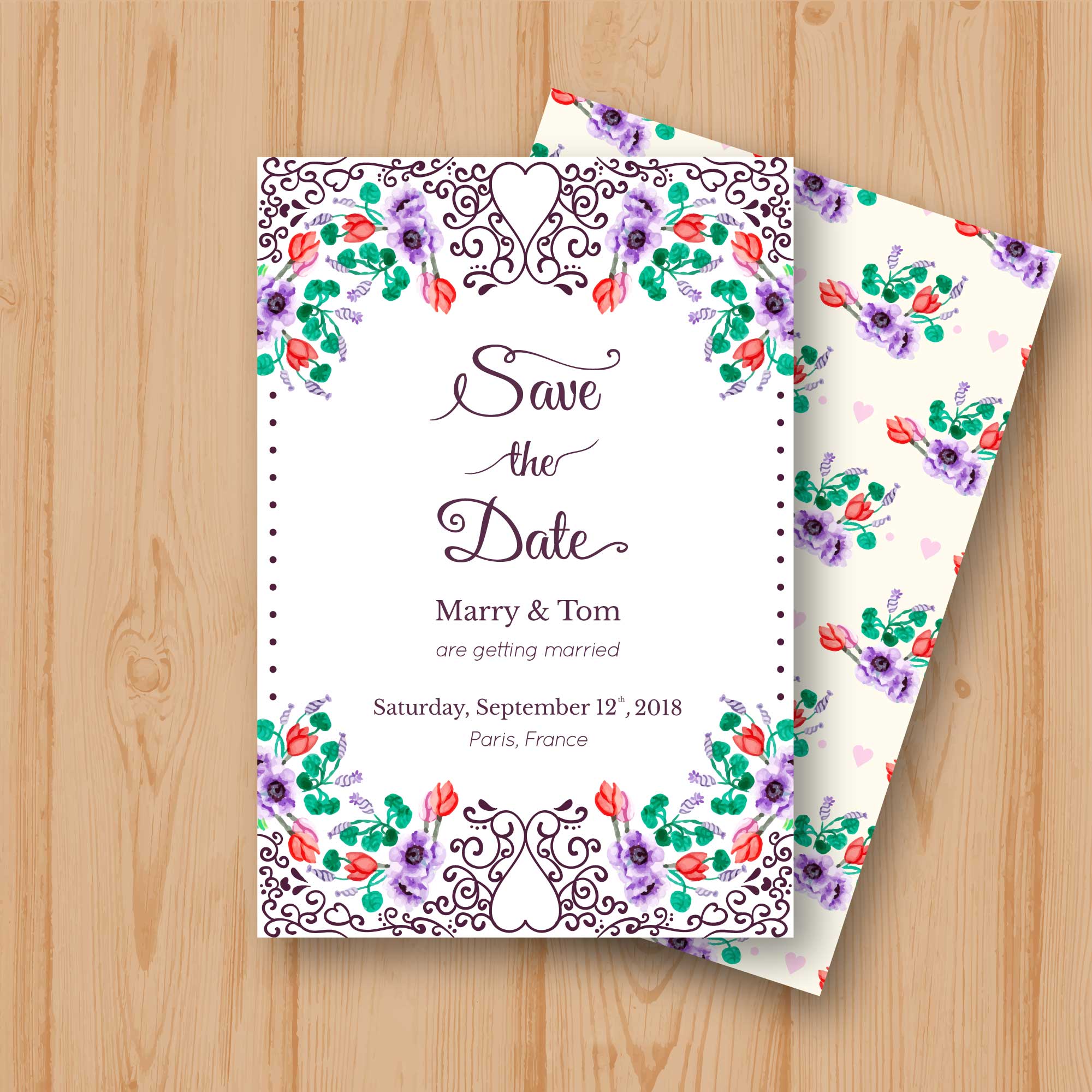Plantable Watercolor Flowers Wedding Invitation Card