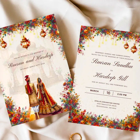 Plantable White Blossom Sikh Wedding Invitation Card