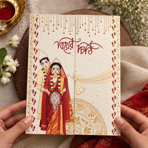 Wildlense Bengali Plantable Seed Paper Wedding Invitation with Red Ribbon