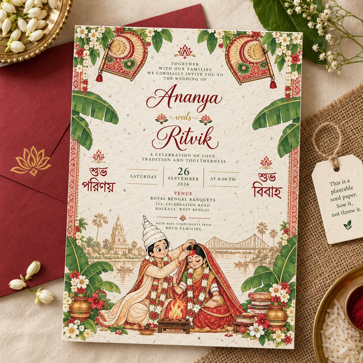 Wildlense Blooming Bengali Plantable Seed Paper Wedding Invitation Card