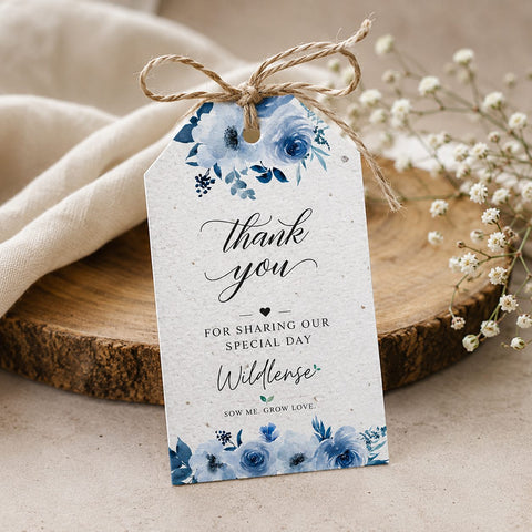 Wildlense Blue Blossom Plantable Thank You Tag  Handmade Seed Paper Gift Tag