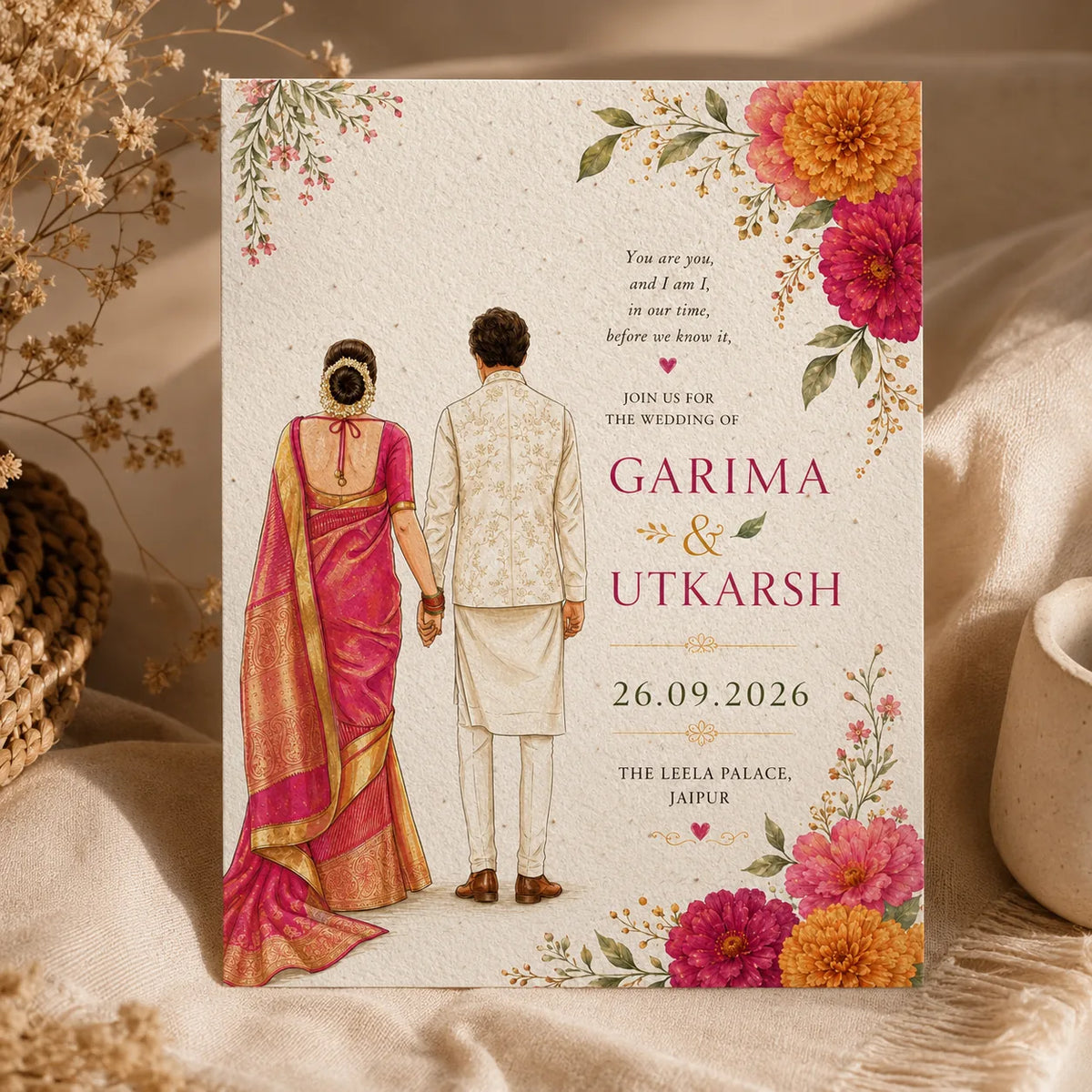 Wildlense Eco-Friendly Handmade A5 Wedding Invite | Premium Biodegradable Marriage Card